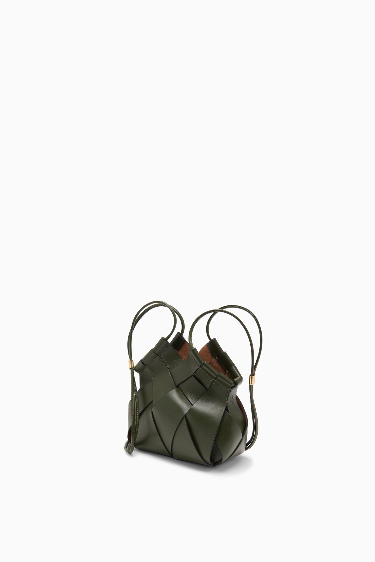 Militaire Green Artisan Woven Leather Designer Crossbody Bag - Side Angle | Ulla Johnson