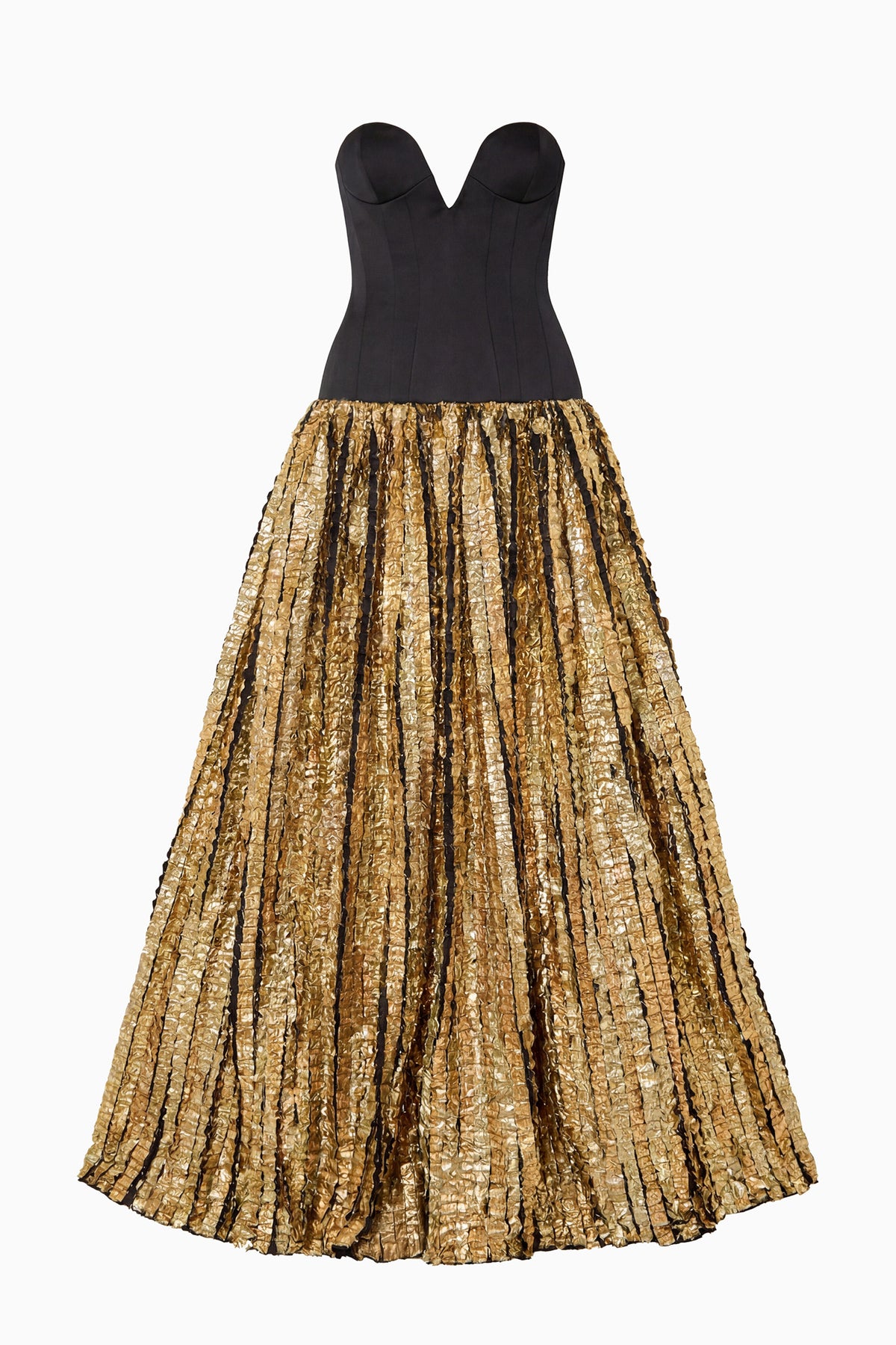 Luxury Gold and Noir Strapless Fil Coupé Evening Gown - Flat View | Ulla Johnson