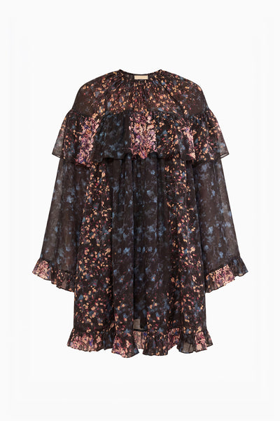 Eclipse Luxury Silk Mini-Kleid – Draufsicht, Bouquet Jacquard Print | Ulla Johnson