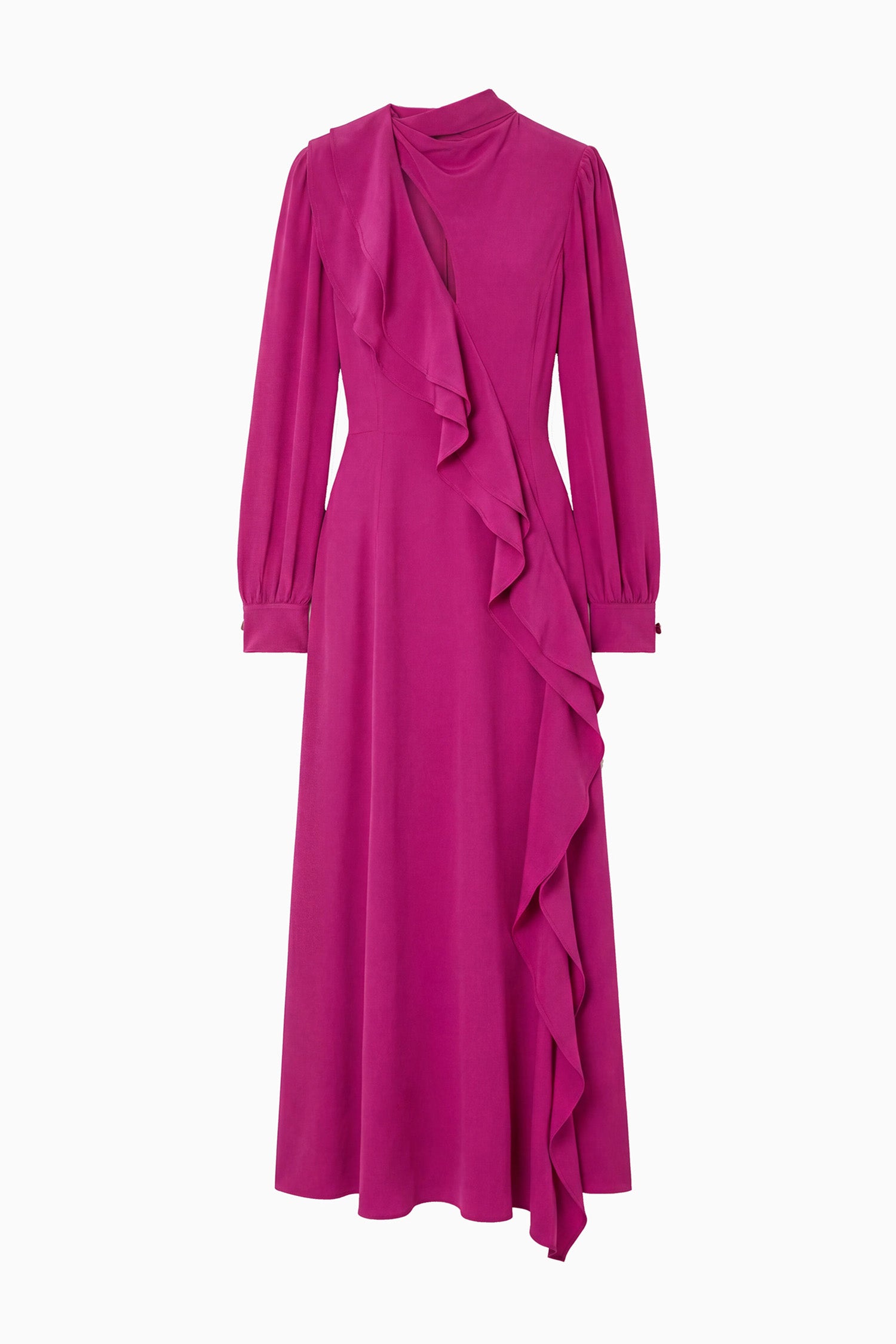 Ulla Johnson Orchid Designer Silk Long Sleeve Ruffle Midi Dress - Flat Lay | Ulla Johnson