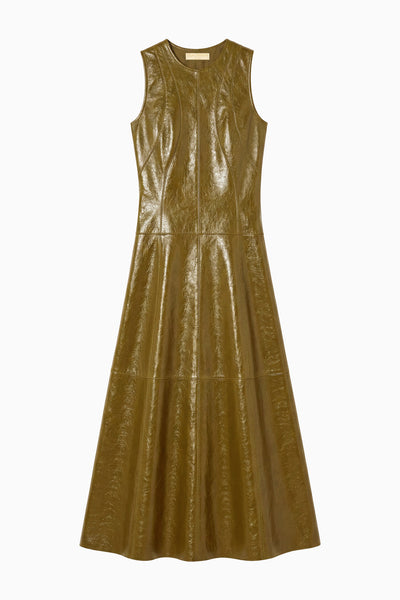 Lichen Glossy Leather Sleeveless Midi Dress - Flat Lay White Background | Ulla Johnson