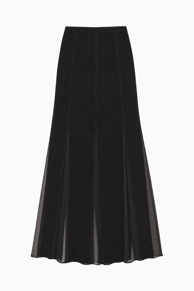 Gonna Midi Nera in Crêpe di Chiffon Plissettato di Design - Vista Piana | Ulla Johnson