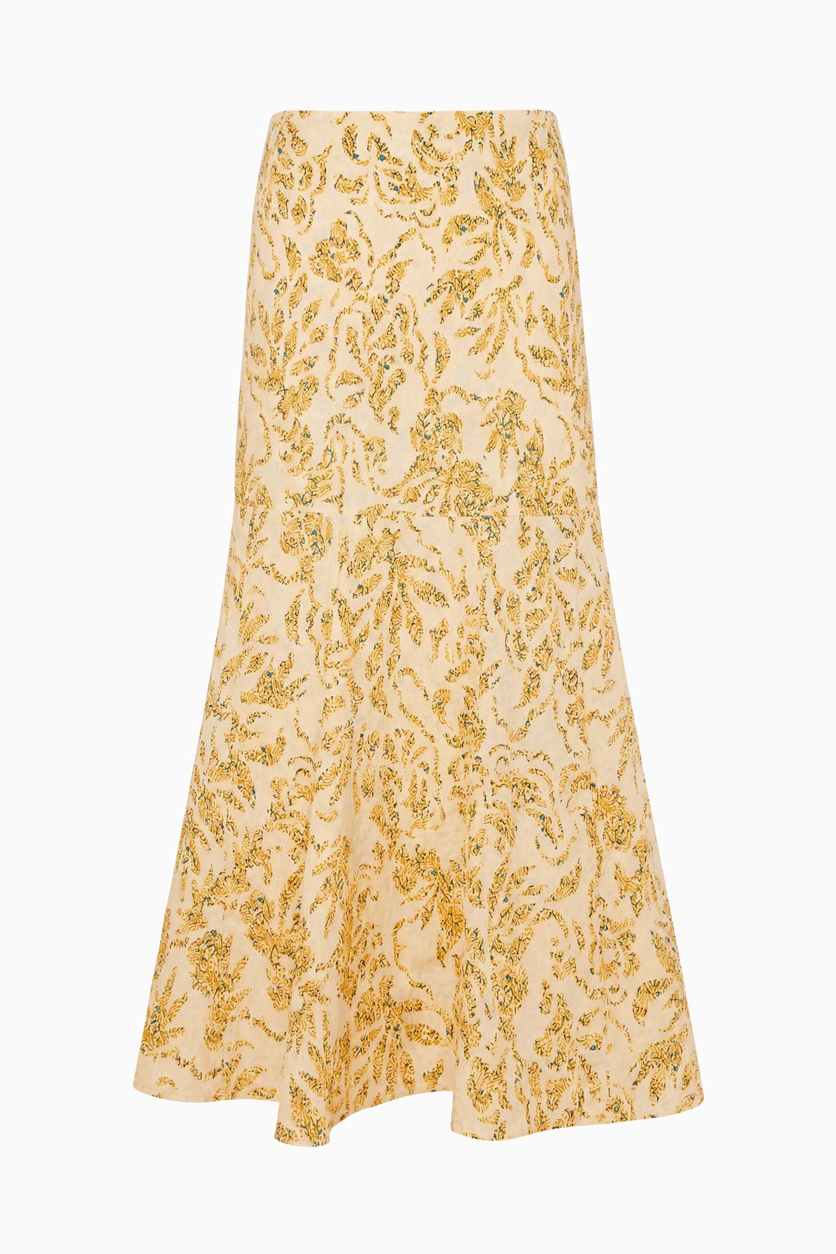 Chamomile Botanical Print Cotton Trumpet Midi Skirt - Flat Lay Product View | Ulla Johnson