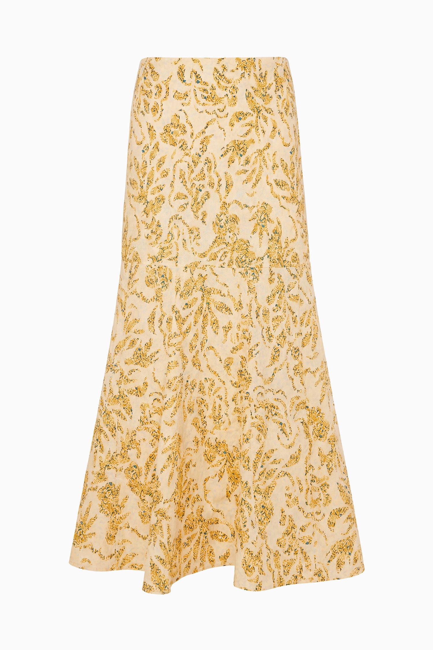 Ulla Johnson Chamomile Botanical Print Cotton Trumpet Midi Skirt - Flat Lay Product View | Ulla Johnson