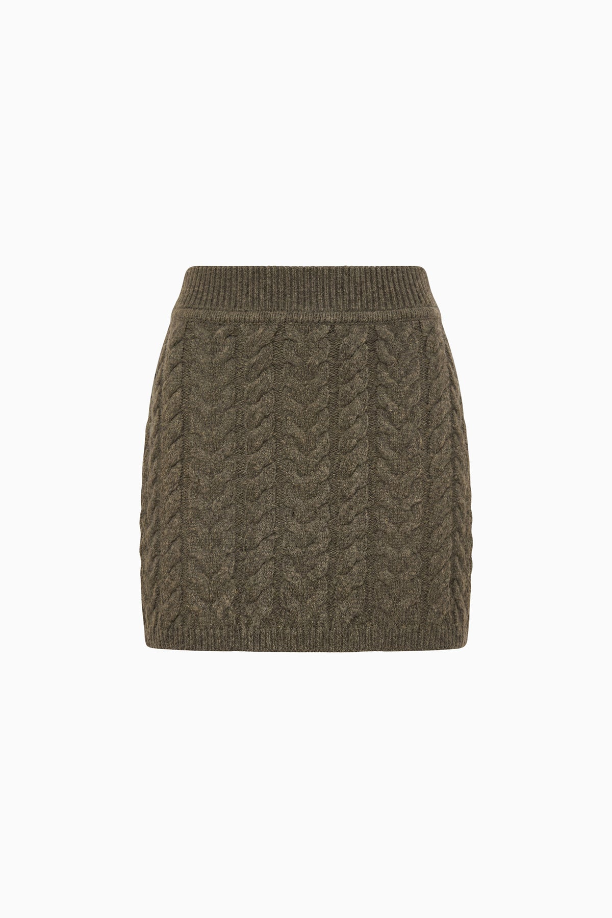 Militaire Green Merino Wool Cable Knit Mini Skirt - Flat Lay Product View | Ulla Johnson