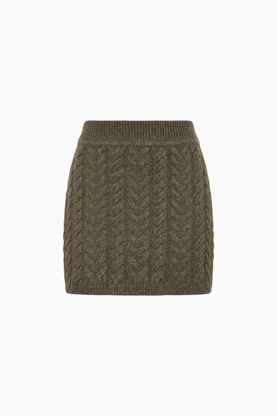 Militaire Green Merino Wool Cable Knit Mini Skirt - Flat Lay Product View | Ulla Johnson