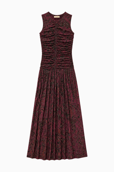 Claret Floral Jersey Elora Designer Midi Dress - Flat Lay, Full Length | Ulla Johnson