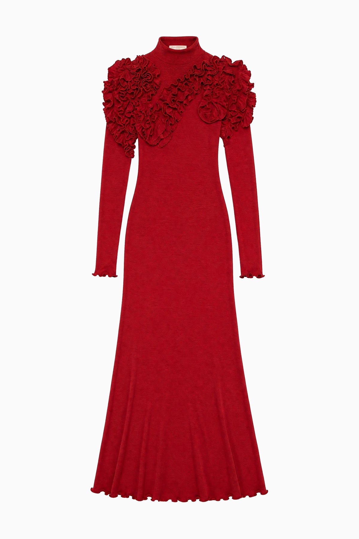 Claret Wool Jersey Turtleneck Midi Dress, Flat Lay - Solene Long Sleeve Dress | Ulla Johnson
