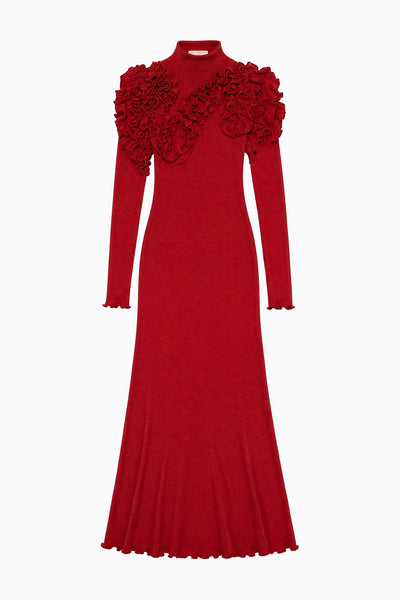 Claret Wool Jersey Turtleneck Midi Dress, Flat Lay - Solene Long Sleeve Dress | Ulla Johnson
