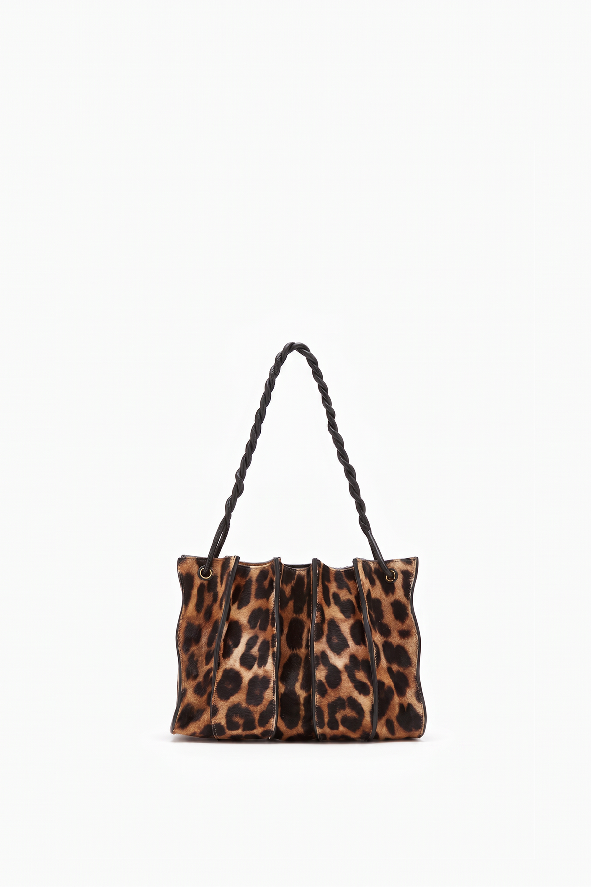 Leopard Haircalf Shoulder Bag - Front View with Braided Strap | Ulla Johnson