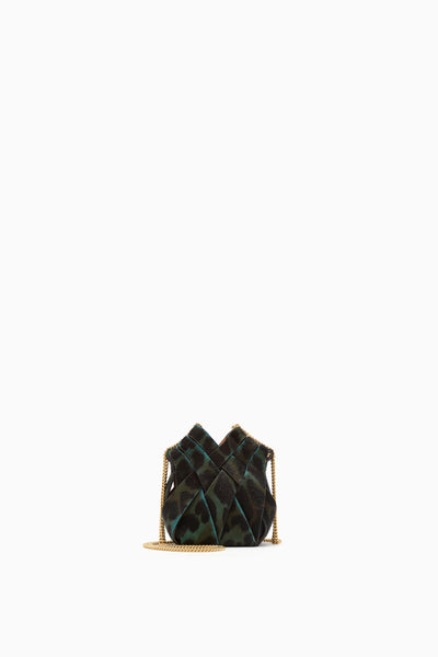 Emerald Leopard Woven Leather Mini Crossbody Bag - Front View | Ulla Johnson