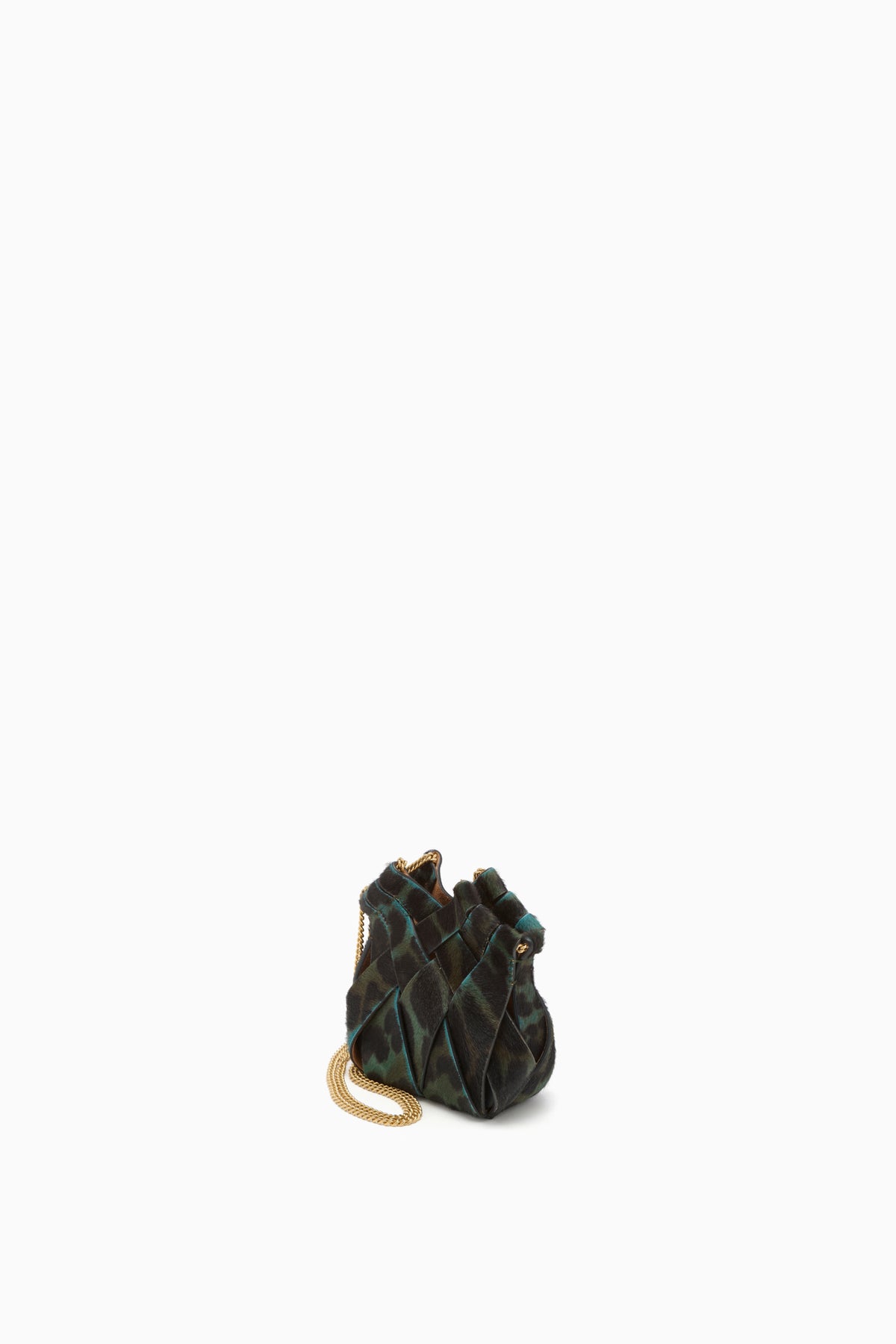 Emerald Leopard Woven Leather Mini Crossbody Bag - 3/4 Angle | Ulla Johnson