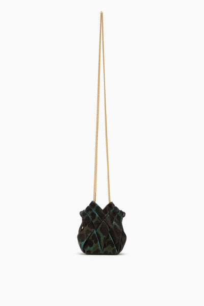 Emerald Leopard Luxury Leather Mini Bag - Full Chain Strap Length View | Ulla Johnson