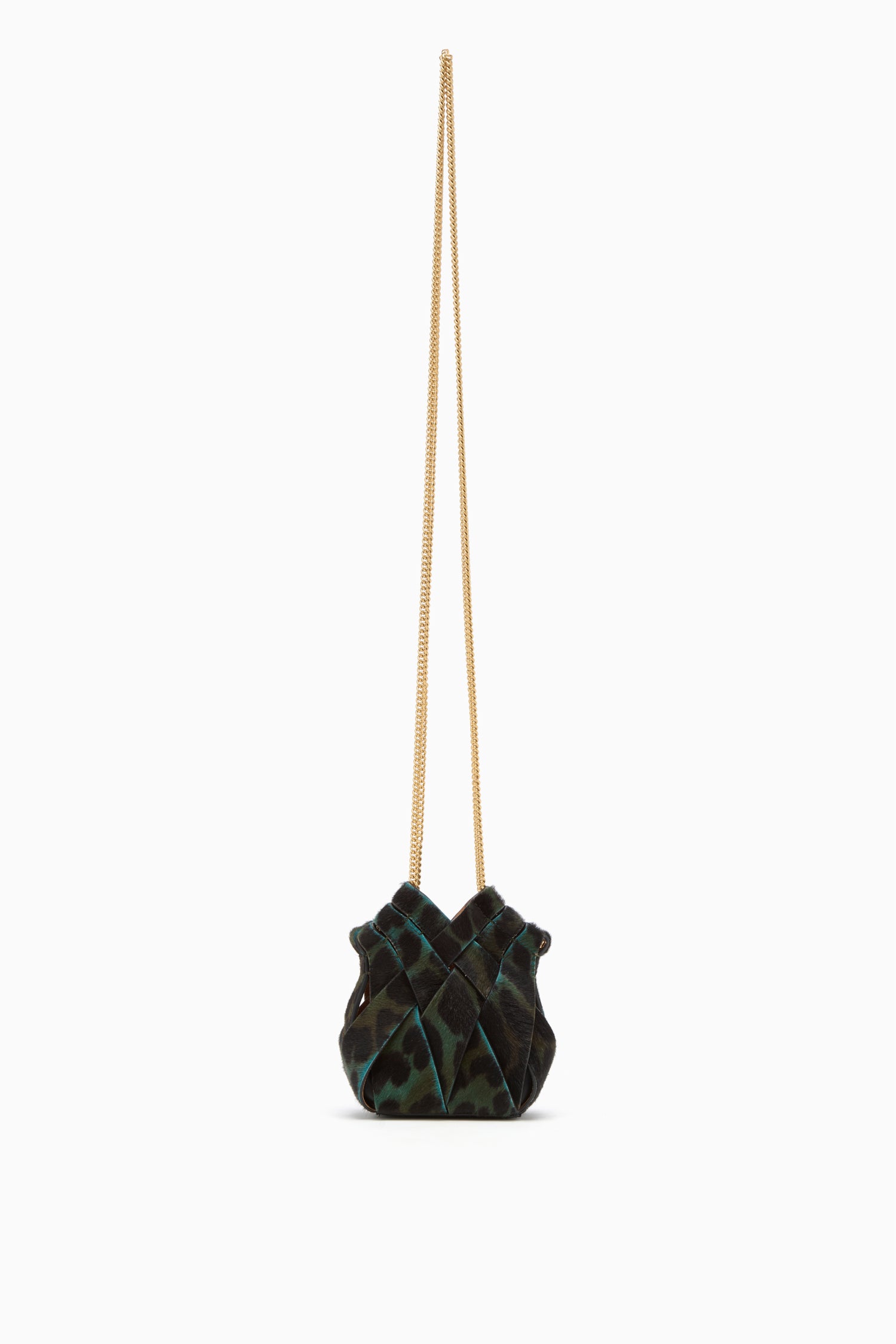 Ulla Johnson Emerald Leopard Luxury Leather Mini Bag - Full Chain Strap Length View | Ulla Johnson