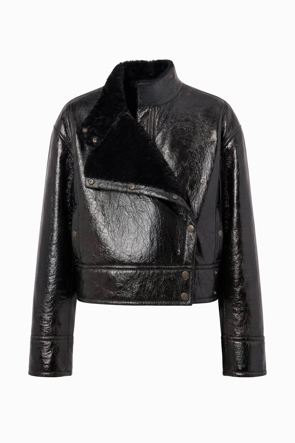 Black Patent Leather Cropped Jacket - Luxury Designer Runway Walk Full Length | Ulla Johnson