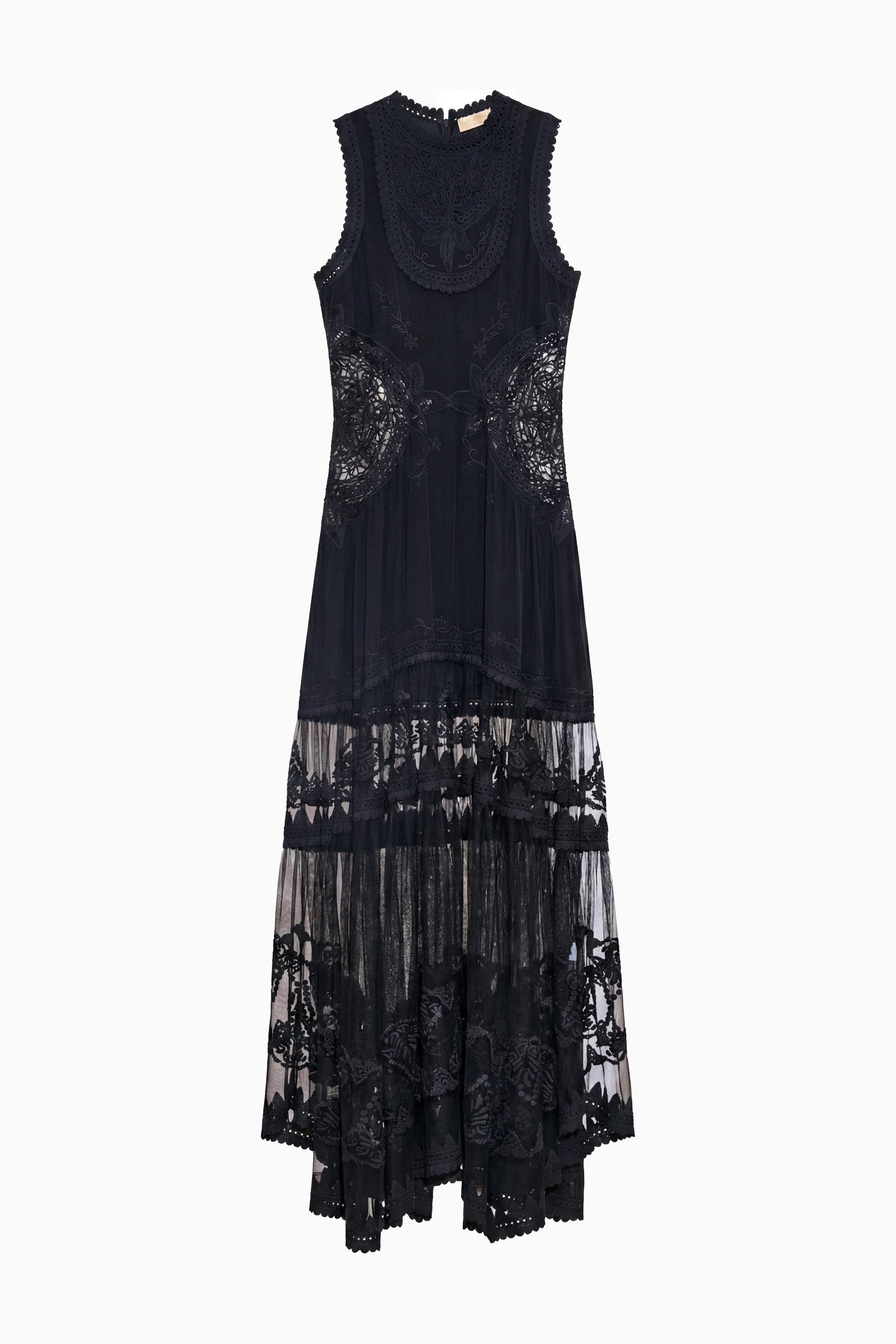 Ulla Johnson Schwarzes Designer Florence Seiden- & Spitzen-Maxikleid - Draufsicht | Ulla Johnson