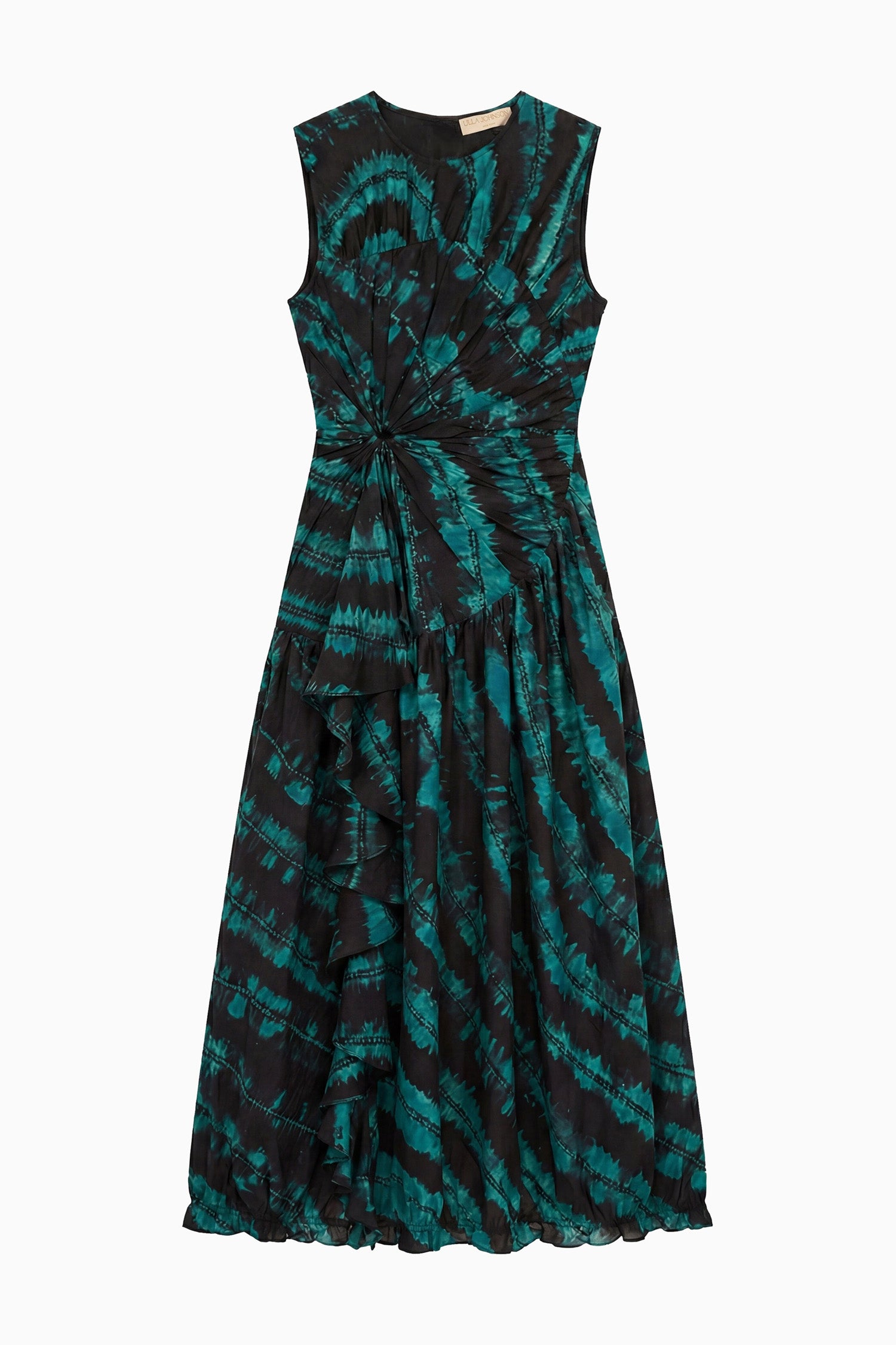 Ulla Johnson Vestido maxi de seda shibori Malachite - Plano, vestido de diseñador de lujo | Ulla Johnson