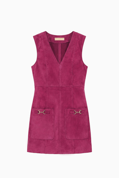 Iris Purple Suede Mini Dress - Flat Lay with Gold Hardware Detail | Ulla Johnson