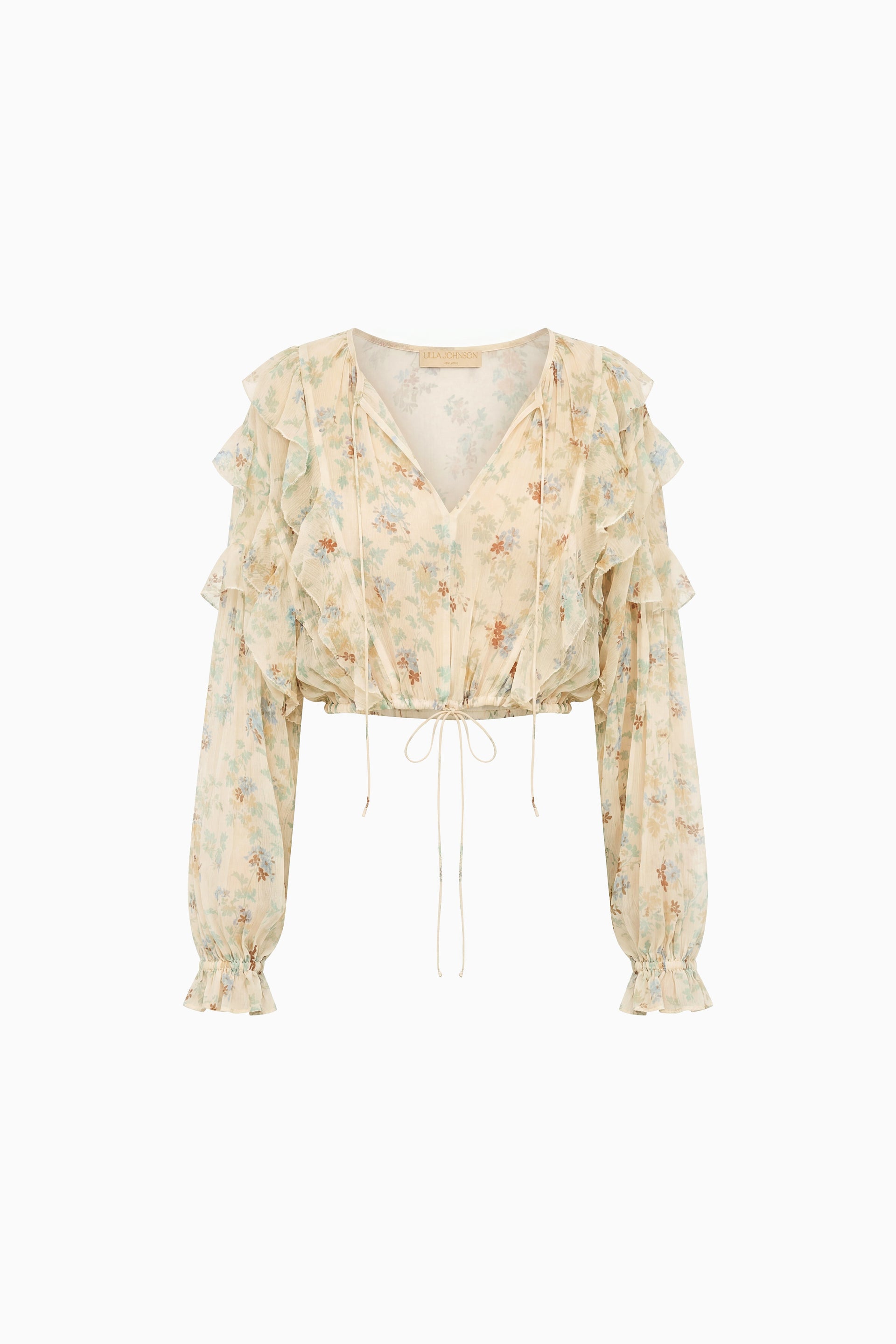 Ulla Johnson Moon Petal Floral Silk-Chiffon Designer Blouse - Flat Lay | Ulla Johnson