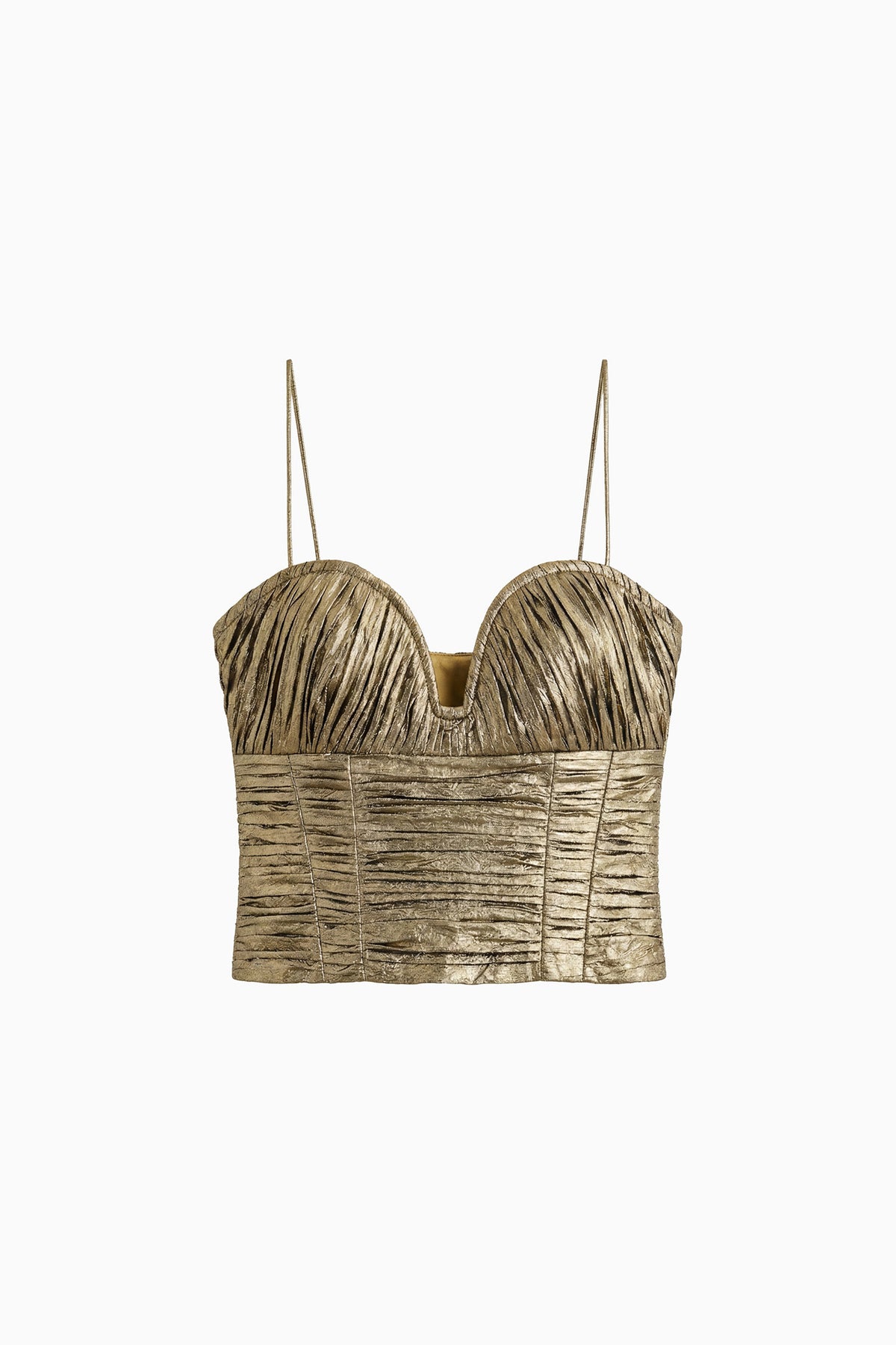 Light Gold Metallic Taffeta Cropped Bustier Top - Flat Lay | Ulla Johnson