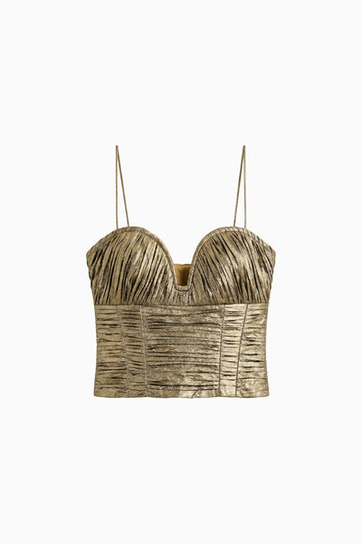 Light Gold Metallic Taffeta Cropped Bustier Top - Flat Lay | Ulla Johnson