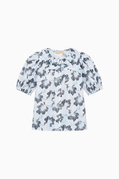 Ciel Bedrukte Luxe Katoenen Top, Ruche Kraag & Pofmouwen - Plat Ligging | Ulla Johnson