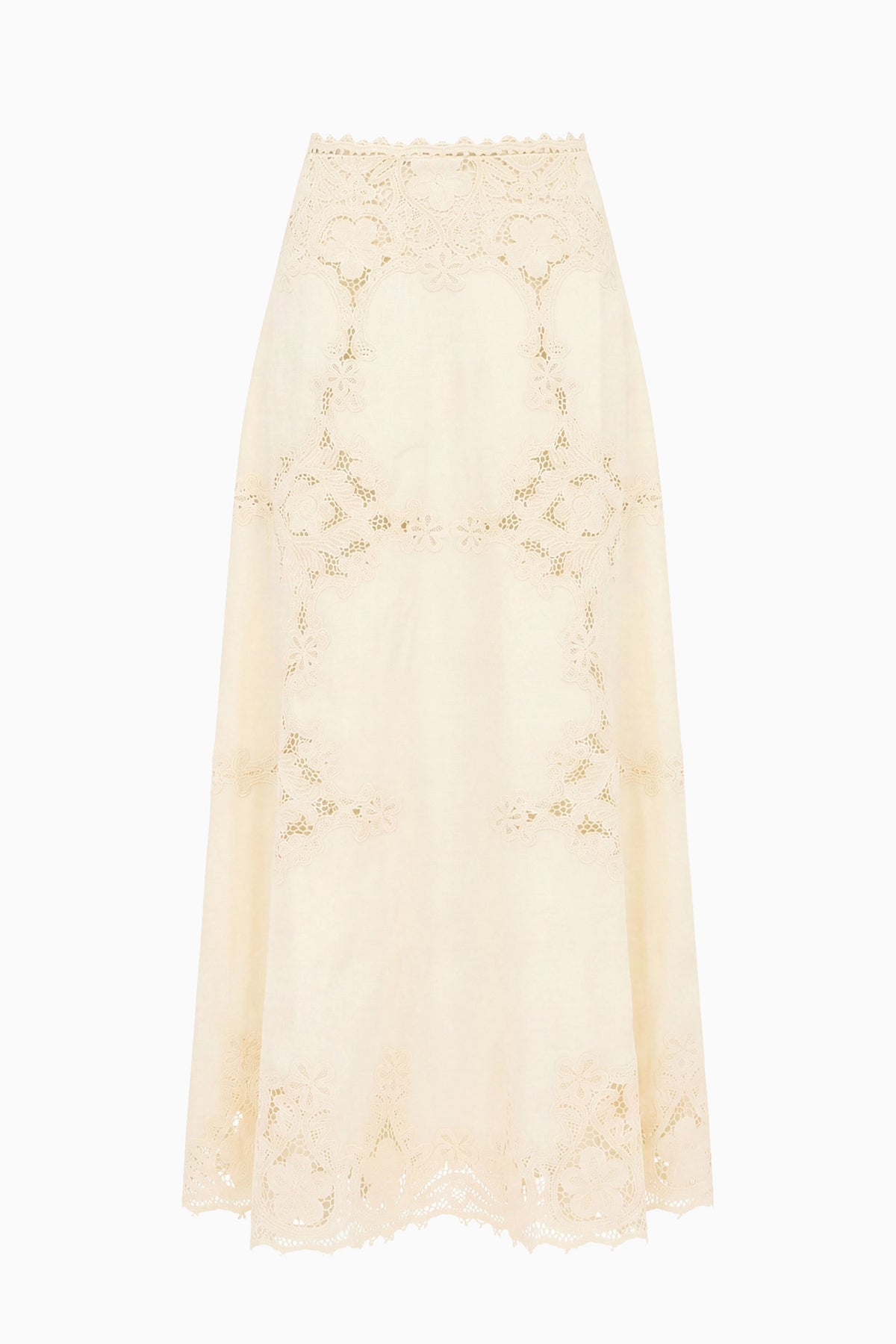 Ivory Designer Linen Midi Skirt - Flat Lay, Victorian Embroidery | Ulla Johnson