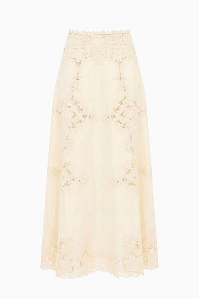 Ivory Designer Linen Midi Skirt - Flat Lay, Victorian Embroidery | Ulla Johnson