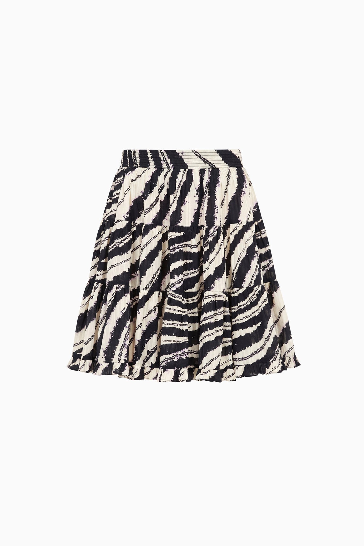 Shibori Wave Cotton Mini Skirt, Tiered Silhouette Flat Lay, Designer Black & White Print | Ulla Johnson
