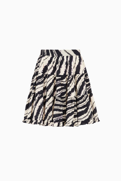 Shibori Wave Cotton Mini Skirt, Tiered Silhouette Flat Lay, Designer Black & White Print | Ulla Johnson