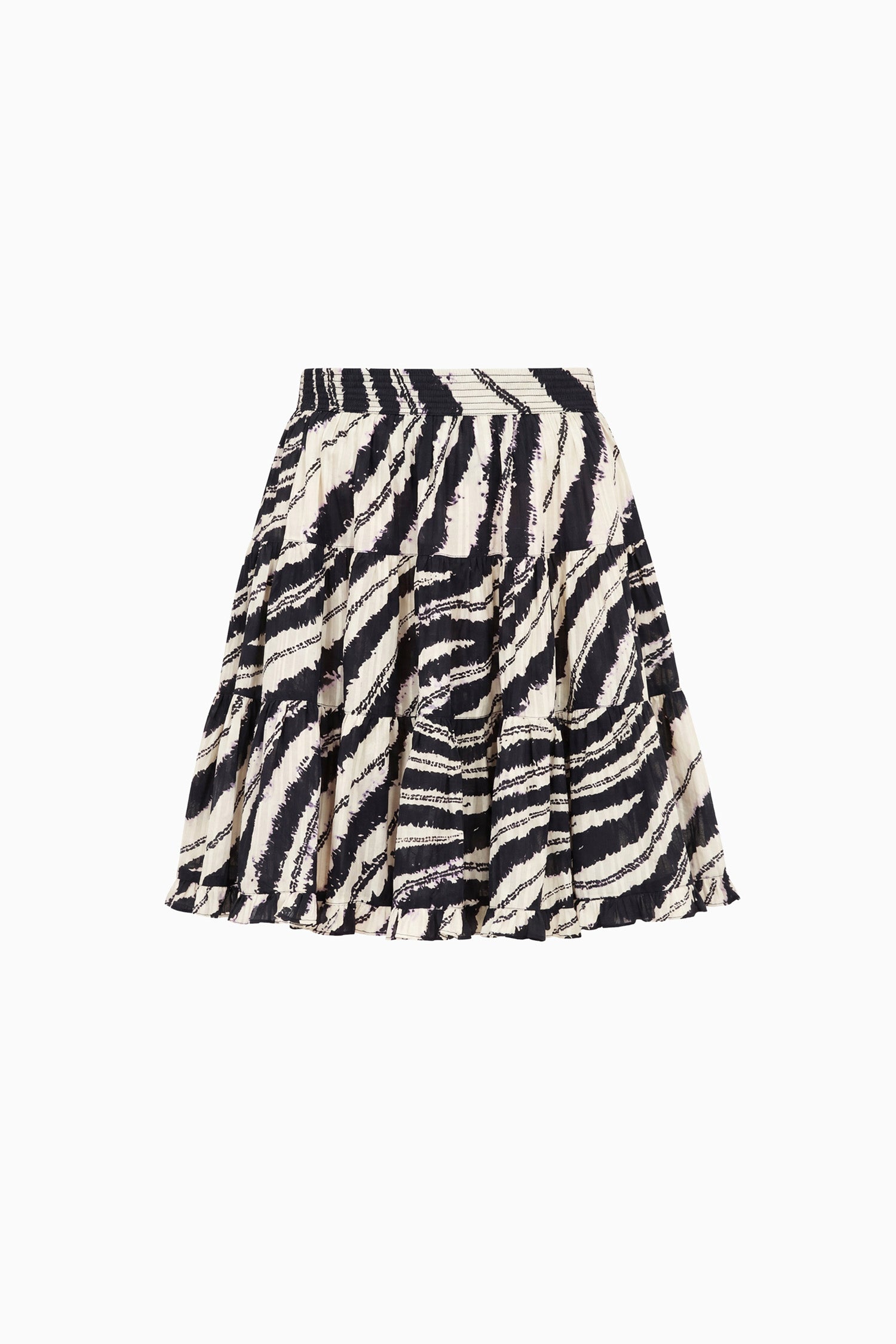 Ulla Johnson Shibori Wave Cotton Mini Skirt, Tiered Silhouette Flat Lay, Designer Black & White Print | Ulla Johnson