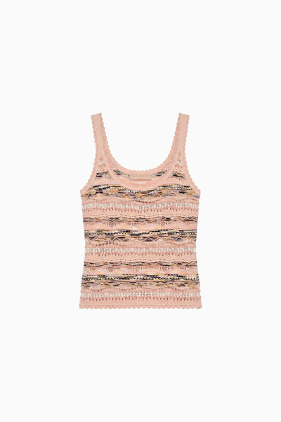 Hibiscus Top in maglia a punto pointelle Multi-Stitch - Vista piana, dettaglio con orlo smerlato | Ulla Johnson