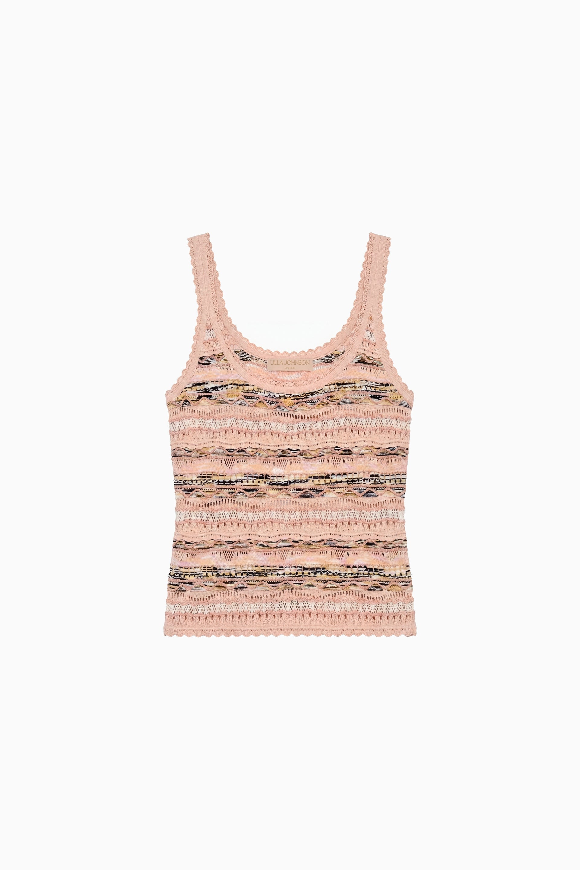 Ulla Johnson Hibiscus Top in maglia a punto pointelle Multi-Stitch - Vista piana, dettaglio con orlo smerlato | Ulla Johnson