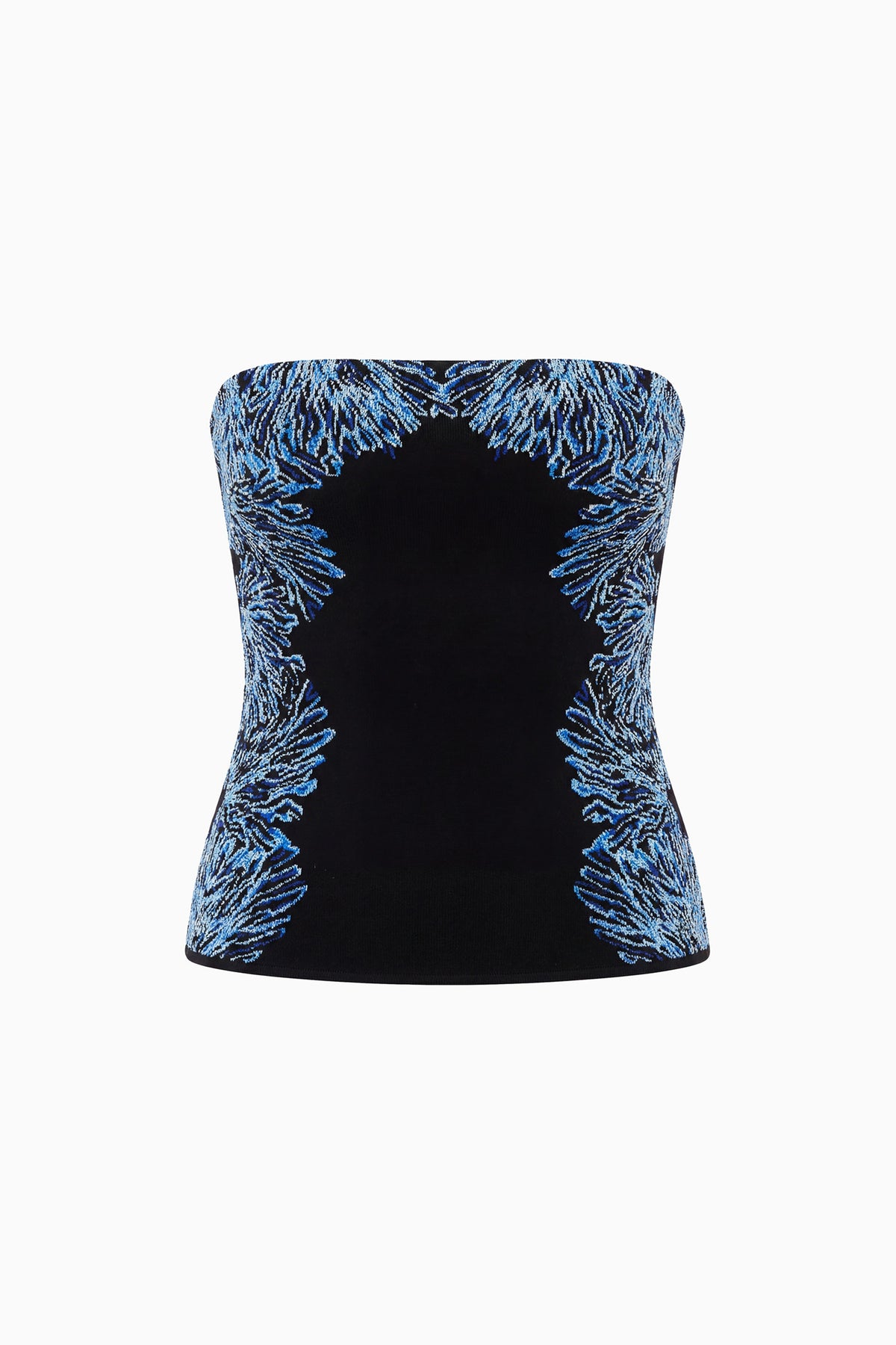 Lapis Schwarzes Strick-Jacquard-Trägertop, Blau-Korallen-Muster – Flat Lay | Ulla Johnson