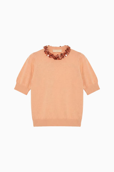 Koralle Merino-Wolle Jude Verziertes Pailletten-Top – Draufsicht | Ulla Johnson