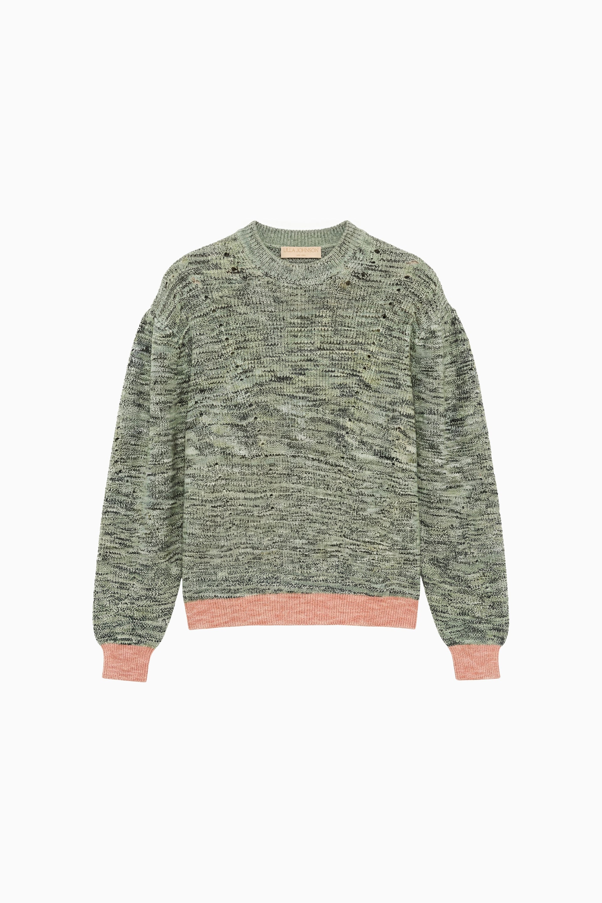 Ulla Johnson Piedstone Jade Mélange Baumwoll Illesa Strickpullover mit Lachsfarbenem Besatz - Flat Lay | Ulla Johnson