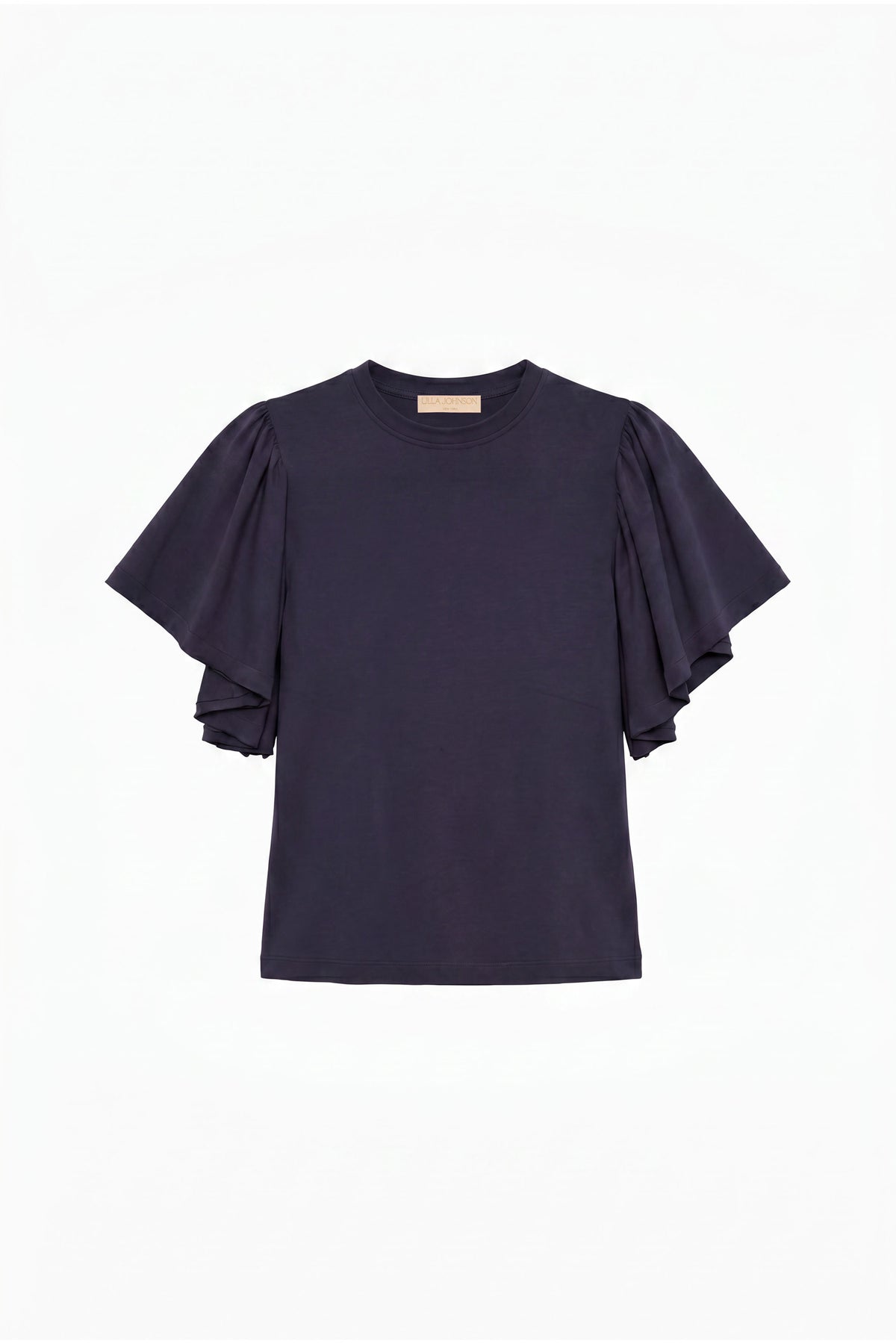 Midnight Organic Cotton Cordelia Top with Tiered Flutter Sleeves - Flat Lay | Ulla Johnson