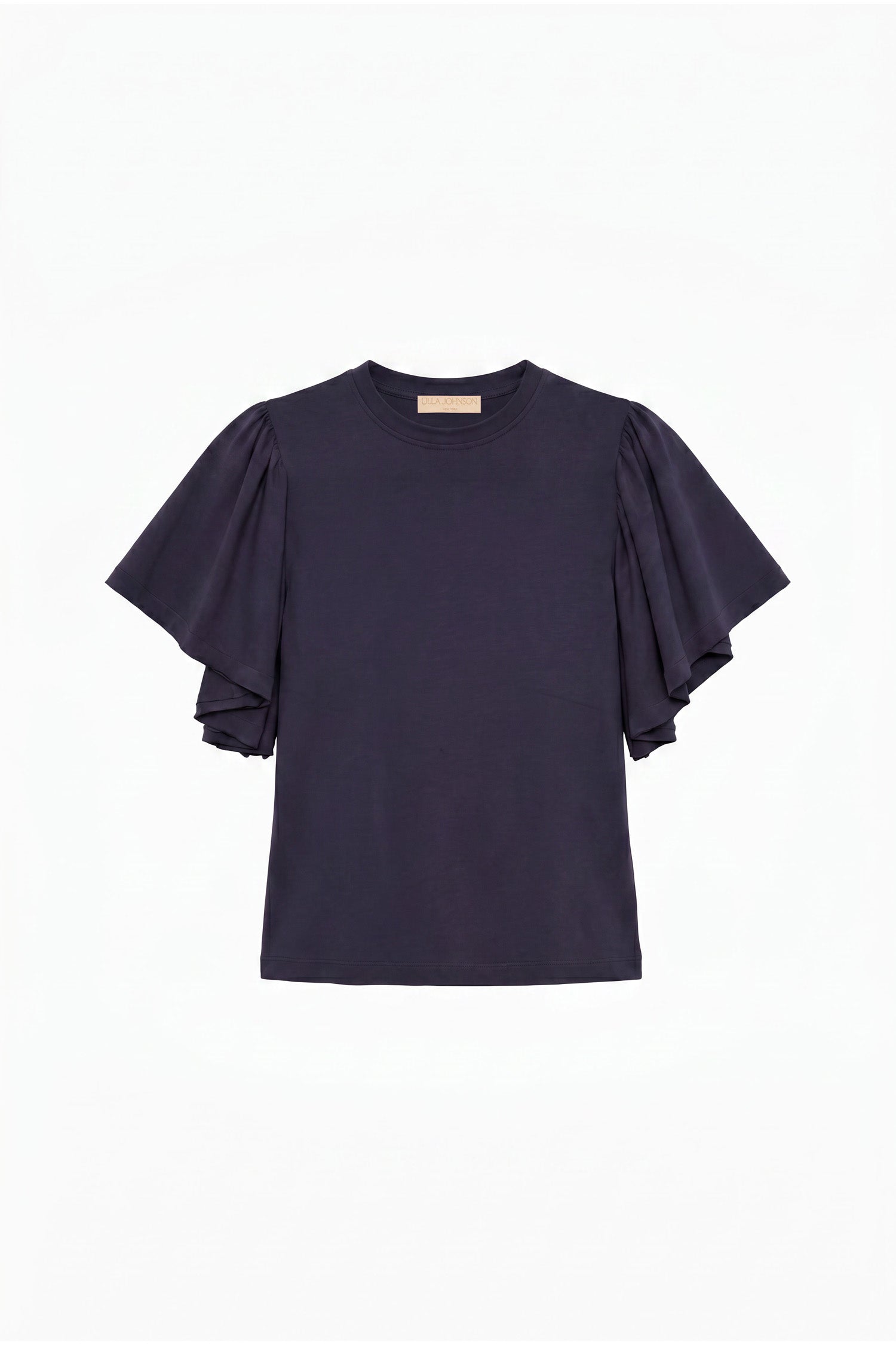 Ulla Johnson Midnight Organic Cotton Cordelia Top with Tiered Flutter Sleeves - Flat Lay | Ulla Johnson