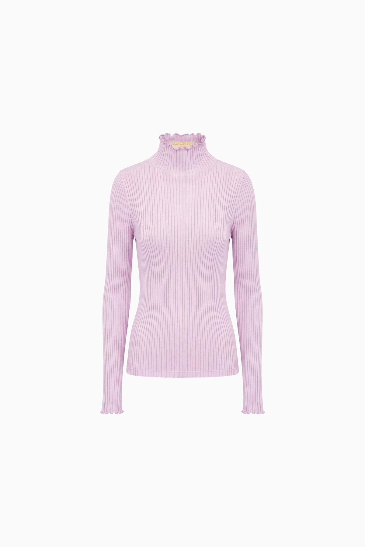 Lilac Haut à col roulé en maille côtelée coton-soie - Vue à plat, fond blanc | Ulla Johnson