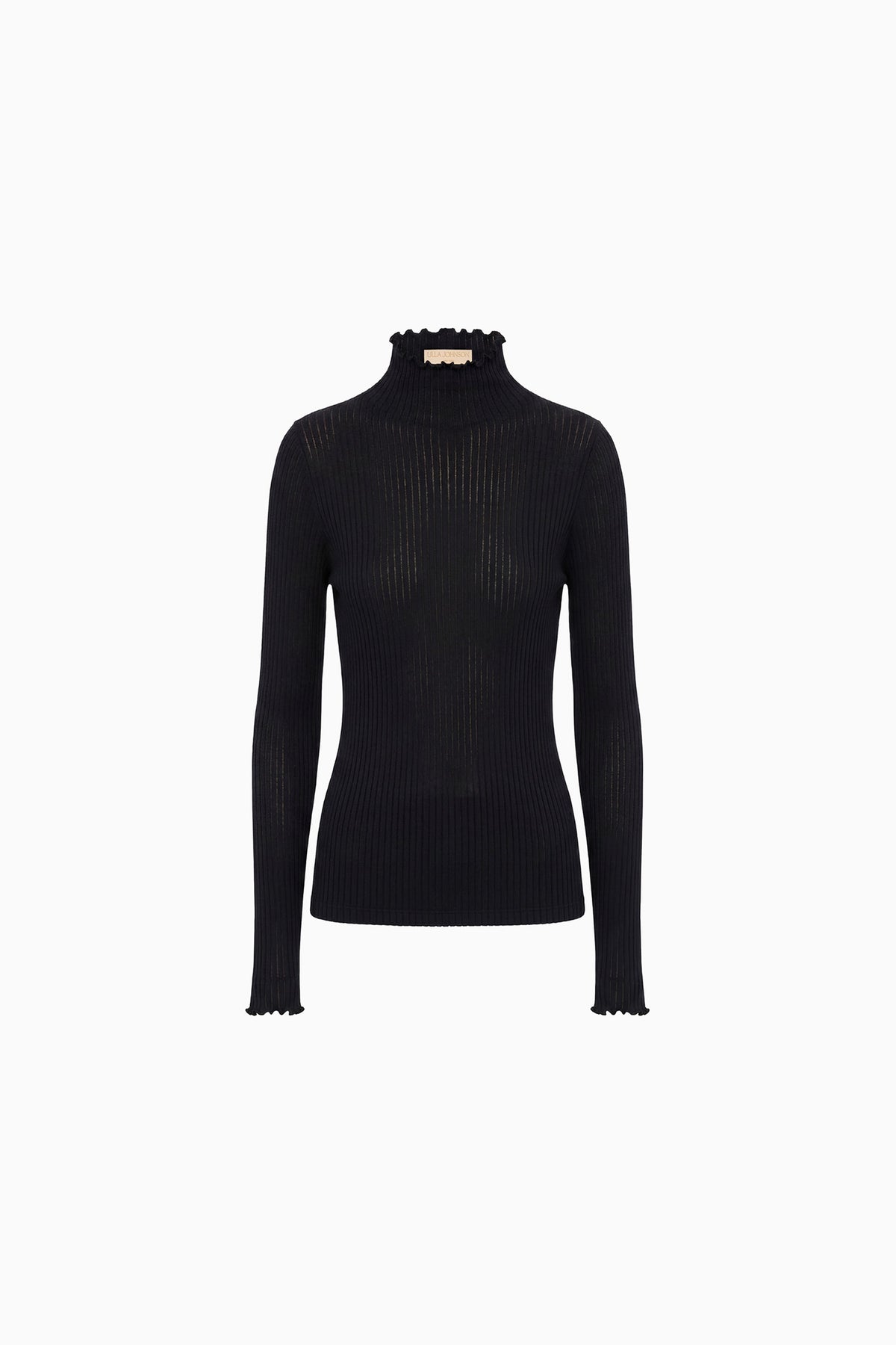 Noir Sheer Rib Knit Turtleneck Top - Flat Lay White Background | Ulla Johnson
