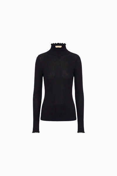 Noir Sheer Rib Knit Turtleneck Top - Flat Lay White Background | Ulla Johnson