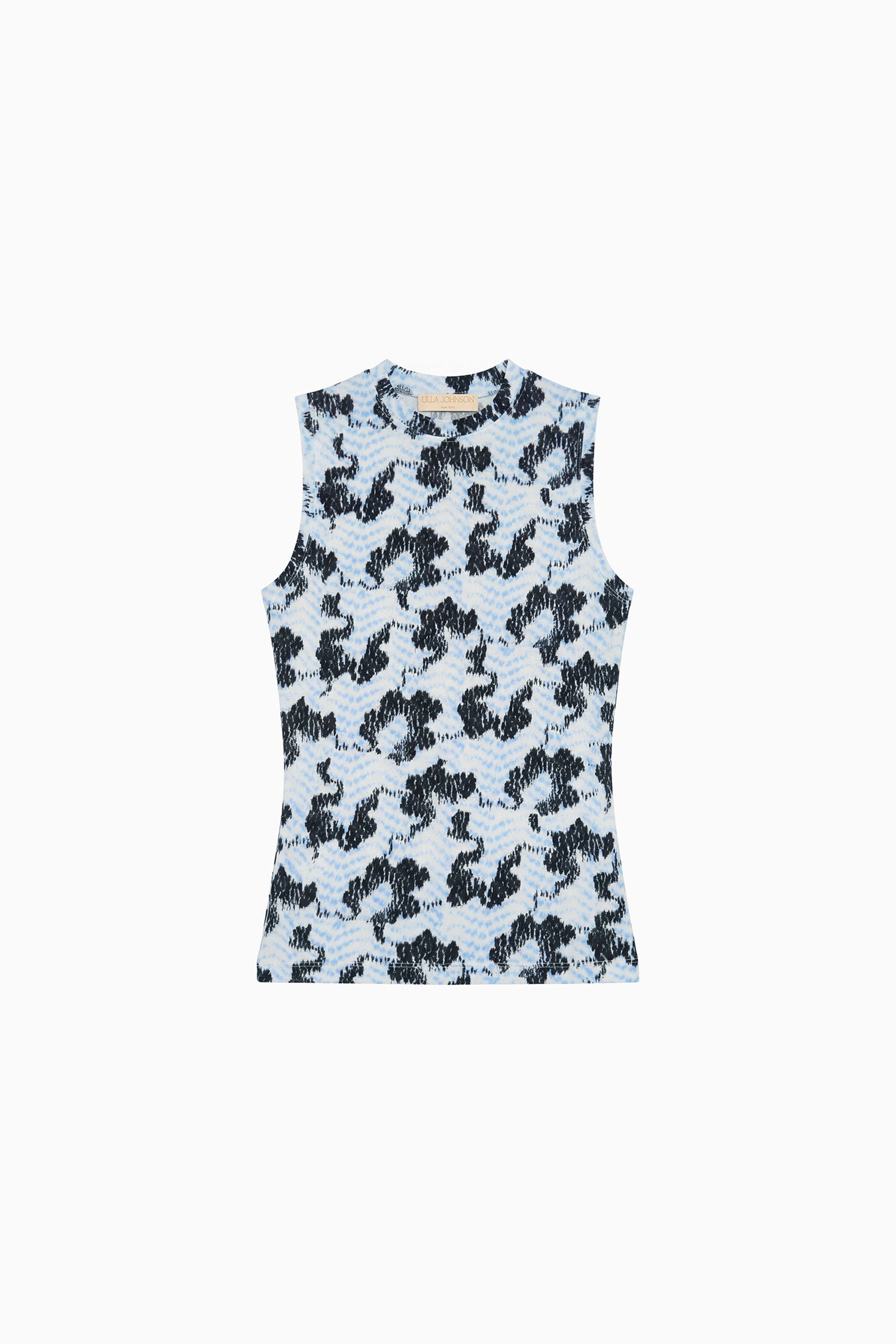 Ulla Johnson Ciel Shibori-inspirierter Print Designer Ärmelloses Jersey-Oberteil, Flat Lay | Ulla Johnson