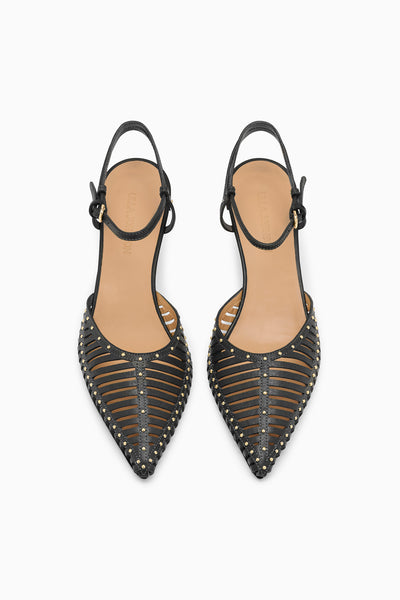Paire Petits Talons Cage Cuir Noir, Bout Pointu - Vue Supérieure | Ulla Johnson