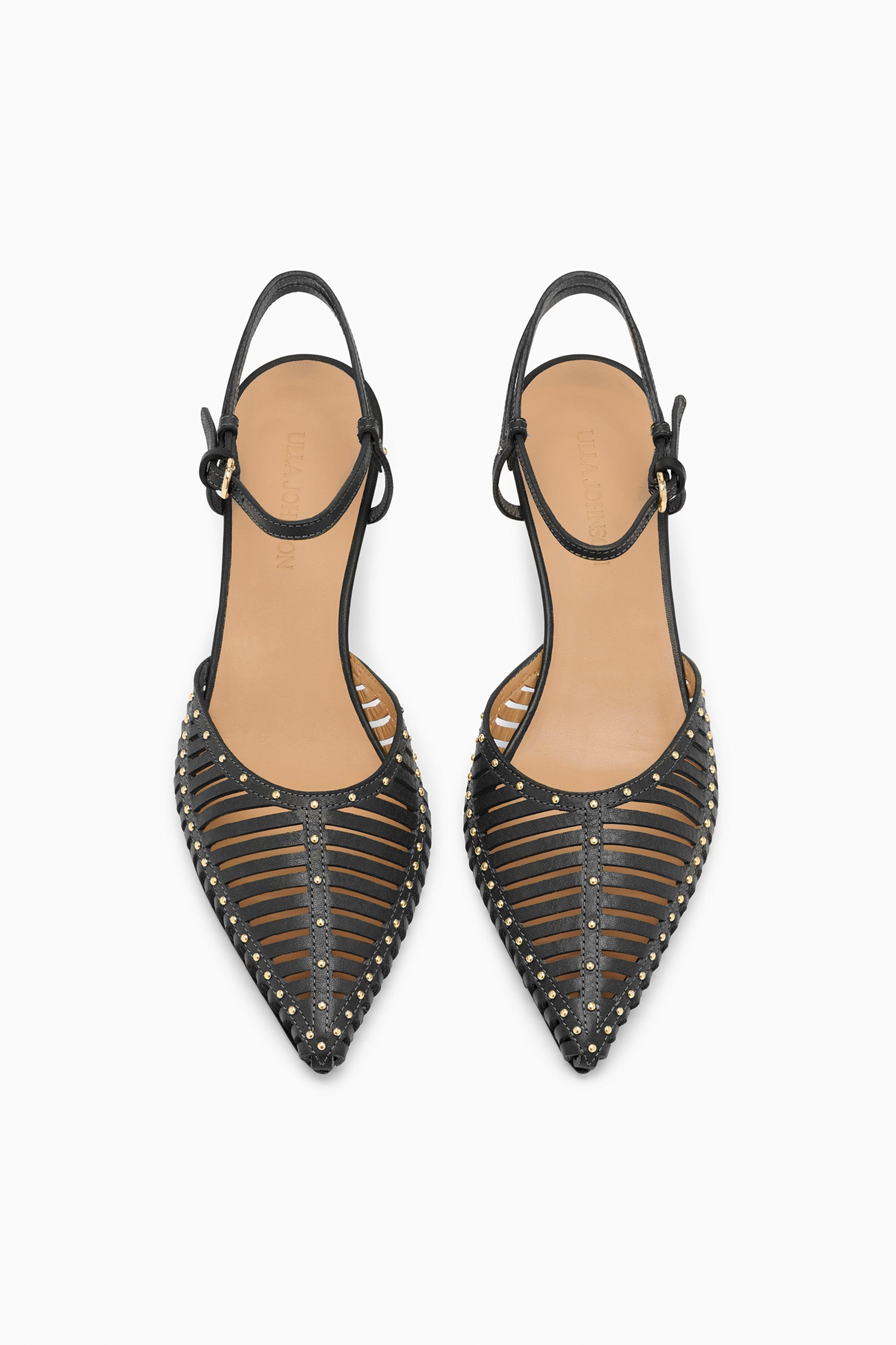 Ulla Johnson Paire Petits Talons Cage Cuir Noir, Bout Pointu - Vue Supérieure | Ulla Johnson