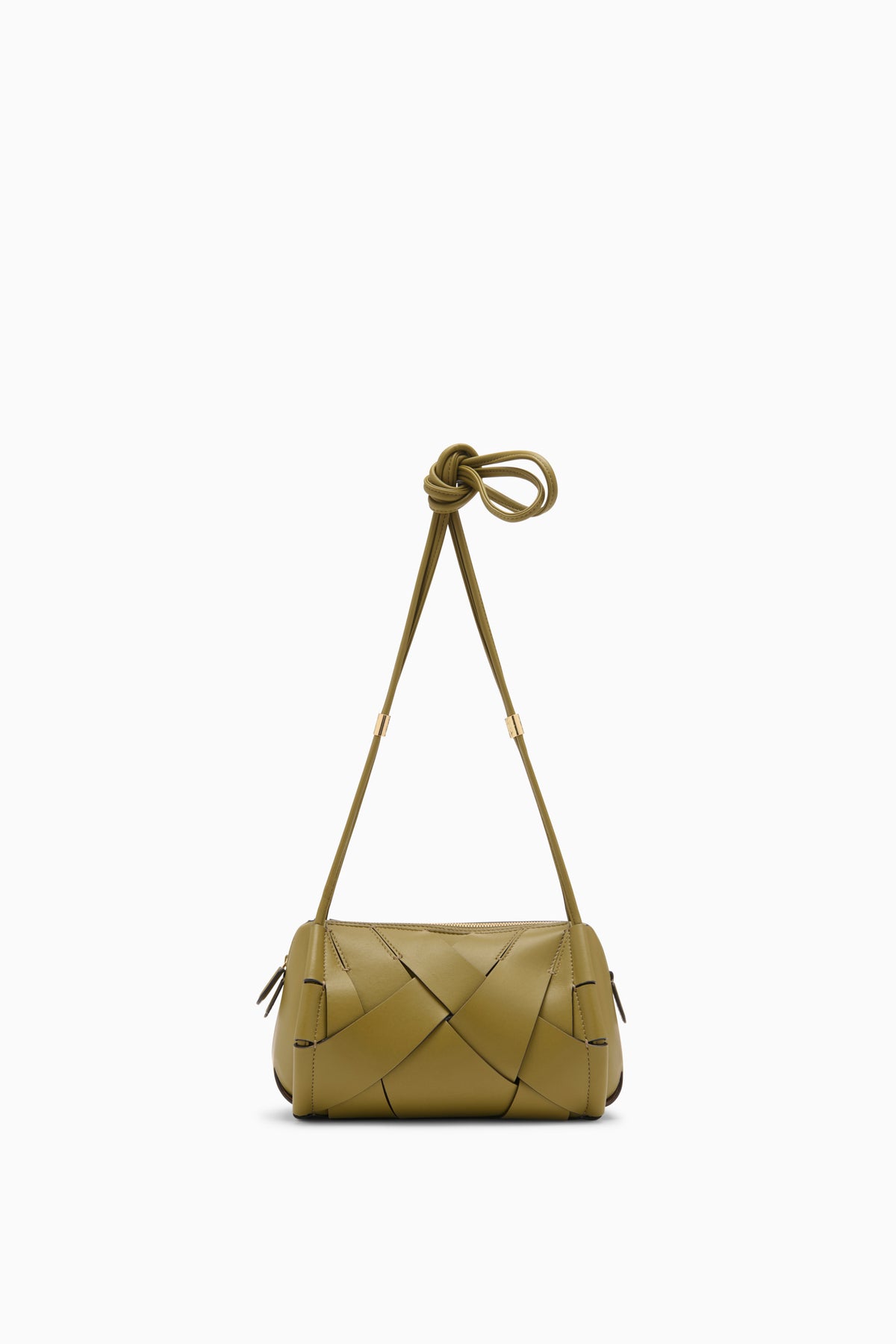 Sac caméra Charlotte en cuir italien olive avec sangle nouée - Vue de face | Ulla Johnson