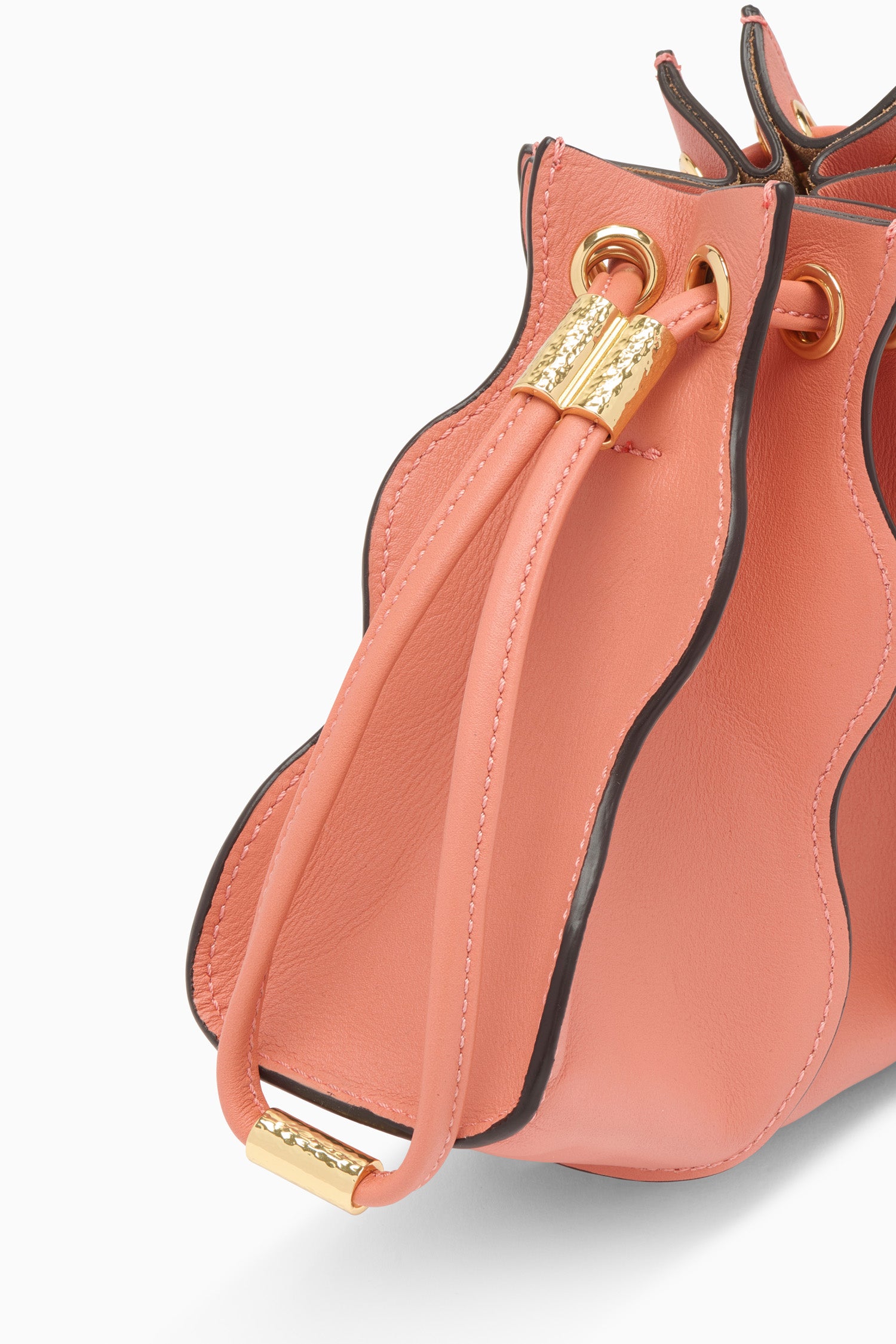 Ulla Johnson Rose Leather Adria Crossbody Bag - Gold Drawstring Hardware Close-Up Detail | Ulla Johnson