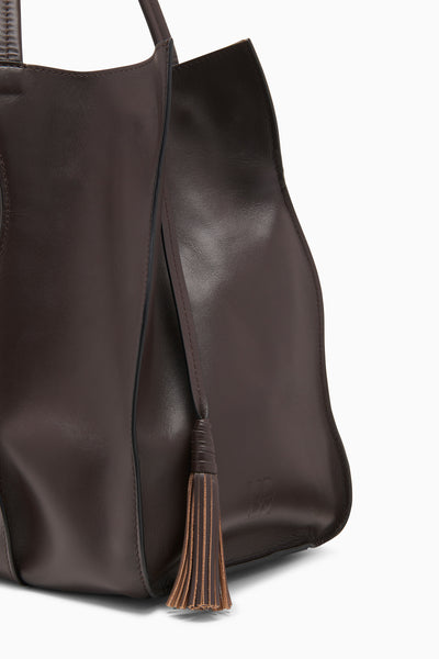 Wenge Leather Adria Large Tote - Tassel Detail Close-Up | Ulla Johnson