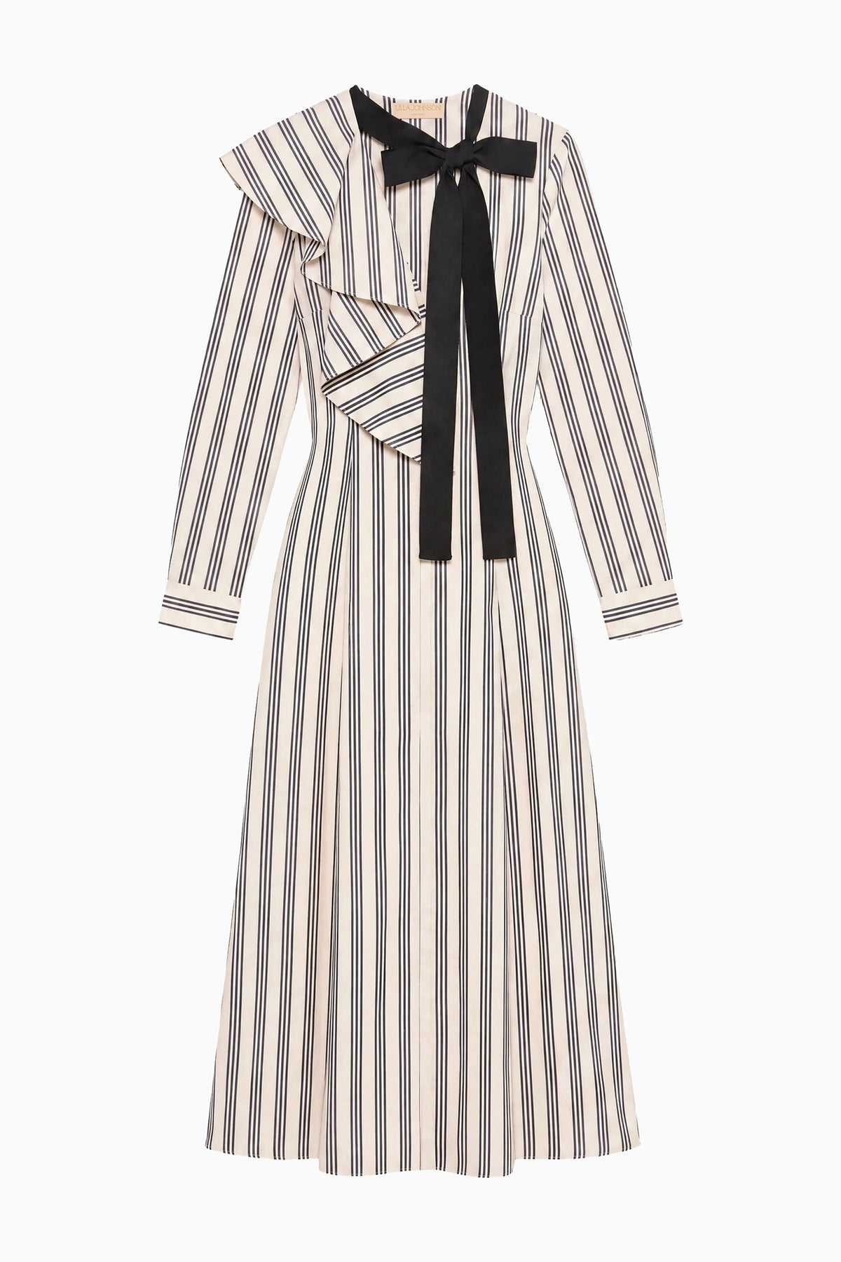 Ecru Stripe Premium Cotton Poplin Dress - Flat Lay with Removable Black Tie | Ulla Johnson
