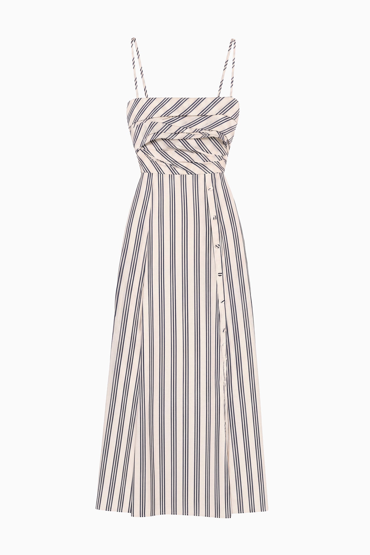 Ulla Johnson Ecru Stripe Cotton Poplin Midi Dress - Flat Lay, Designer Camisole Style | Ulla Johnson