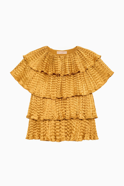 Topaz Satin Tiered Ruffle Blouse - Flat Lay, designer luxury top | Ulla Johnson